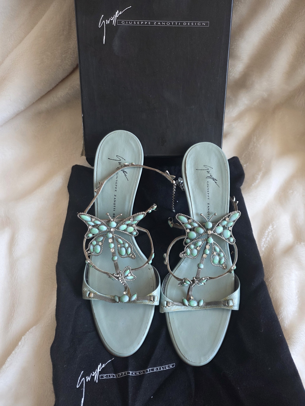 Giuseppe Zanotti Butterfly Embellished Leather Sandals Sz 38 Fits 7.5 - 8